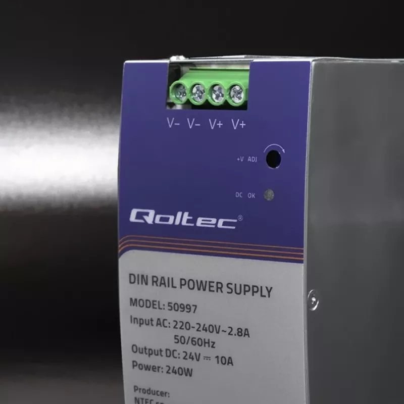 DIN bėgio maitinimo šaltinis QOLTEC 50997 240W 24V 10A