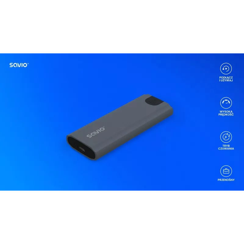 M.2 SSD korpusas SAVIO AK-67 pilkas, USB 10 Gbit/s, vieno M.2 disko palaikymas