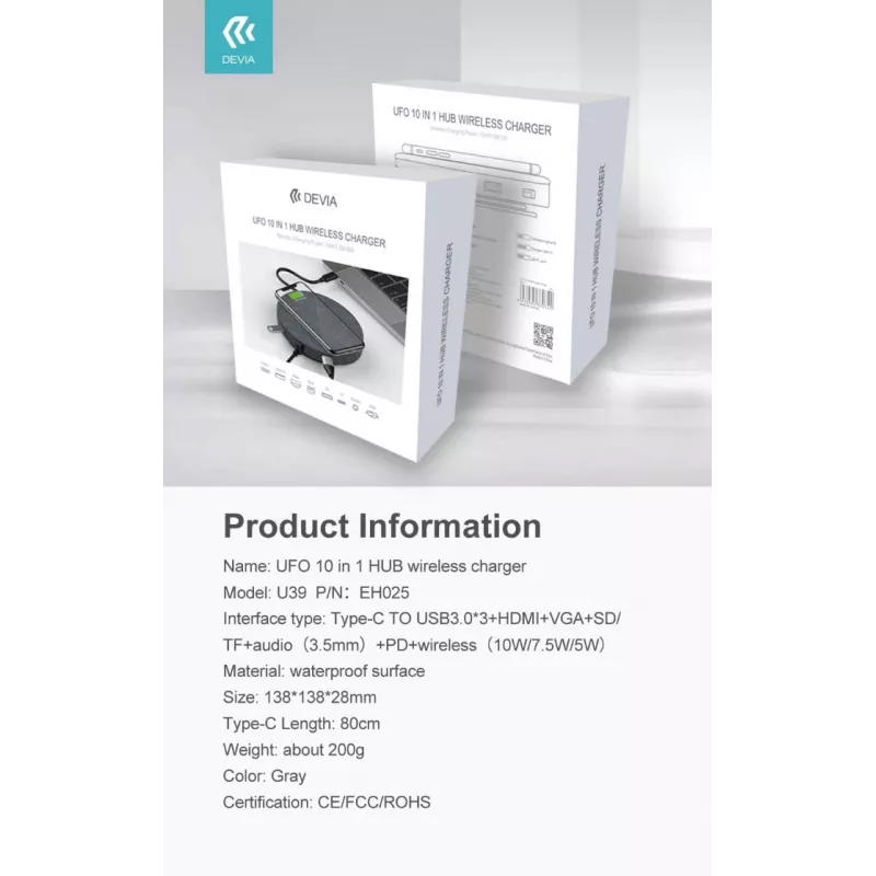 Devia 12-in-1 USB-C prijungimo stotelė su belaidžiu įkrovikliu