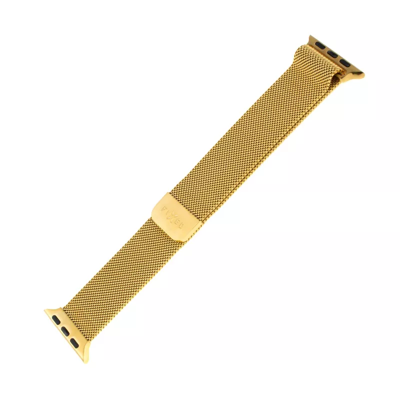 Metalinio tinklelio pakaitinis dirželis FIXED FIXMEST-434-GD, skirtas Apple Watch 42/44/45/46/49 mm, aukso apdaila