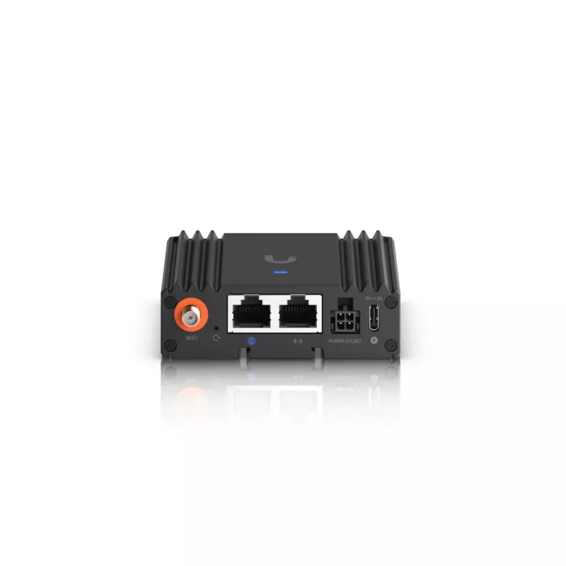 Mobiliojo tinklo maršrutizatorius Ubiquiti UMR-Ultra — 4G LTE, NanoSIM, 2,4 GHz Wi‑Fi (802.11g), 2x RJ‑45, 3 išorinės SMA antenos, 5–30 V DC