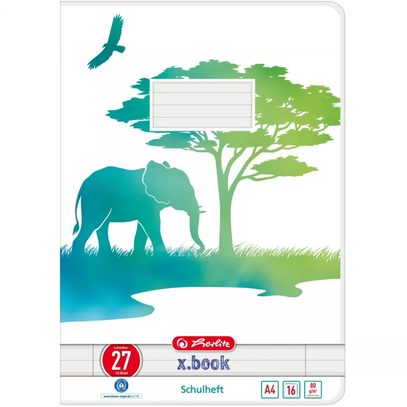 Susegamas sąsiuvinis A4 16 lapų 27 linijos GREENline Elefant (A4)