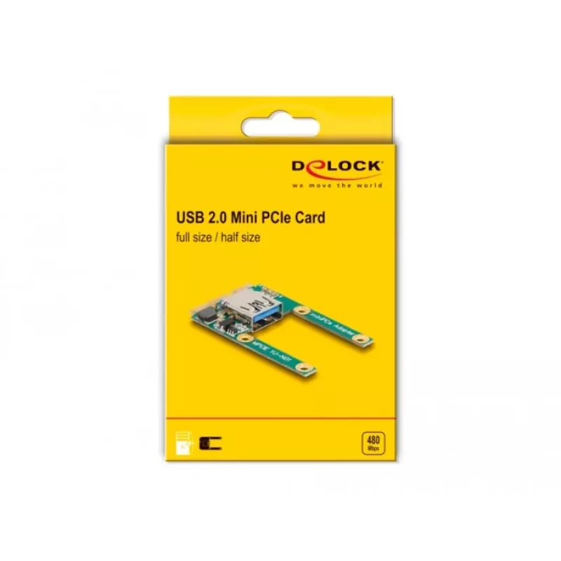 DeLOCK Mini PCIe I/O 1 x USB 2.0 Type-A lizdas pilno dydžio pusės dydžio