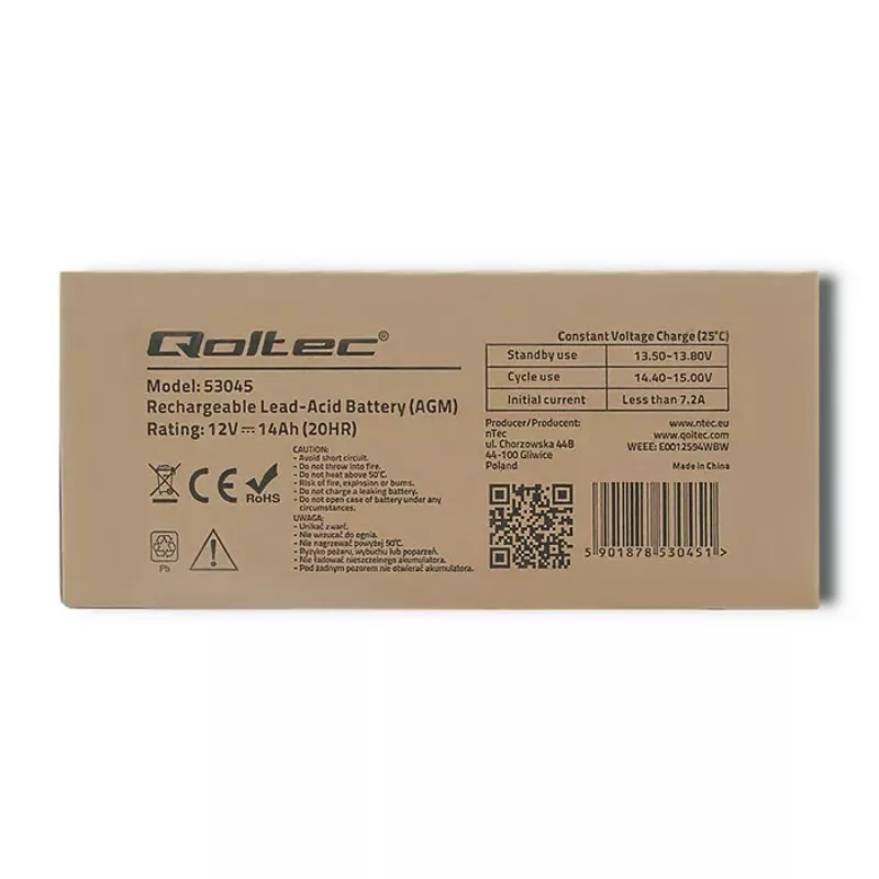 Qoltec 53045 AGM baterija 12V 14Ah