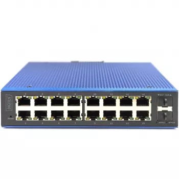 DIGITUS pramoninis L2 valdomas Gigabit Ethernet komutatorius 16x RJ-45 + 2x SFP, 12–48V DC, 8000 MAC