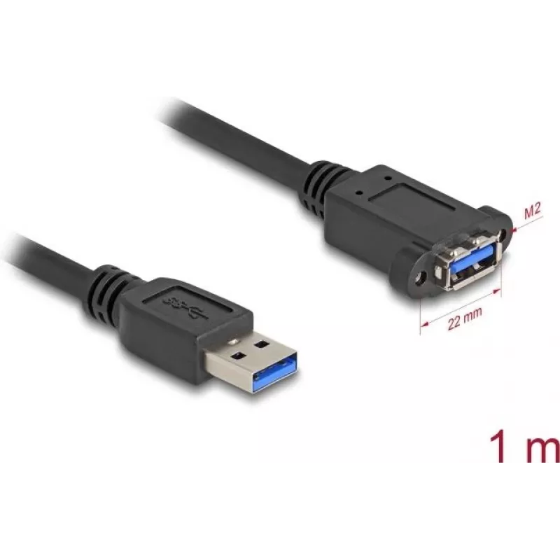 DeLOCK USB laidas USB Type-A kištukas į lizdą 1 m 5 Gbps juodas
