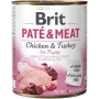 Šlapias šunų maistas Brit Paté & Meat 800 g — visavertis konservuotas maistas jauniems šunims, kalakutiena ir vištiena, be grūdų, 75% drėgmės