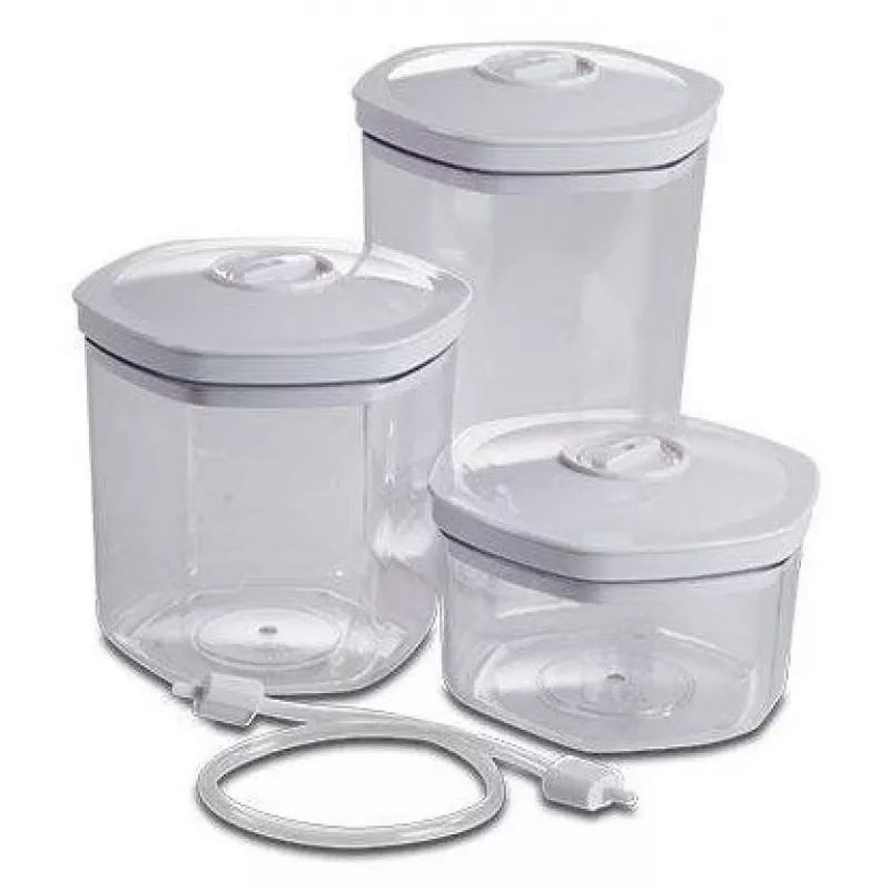Vakuuminis maisto laikymo indų rinkinys Solis 92278 — šešiakampiai 700 ml, 1,4 l, 2 l, balti/permatomi, tinka šaldytuvui ir šaldikliui
