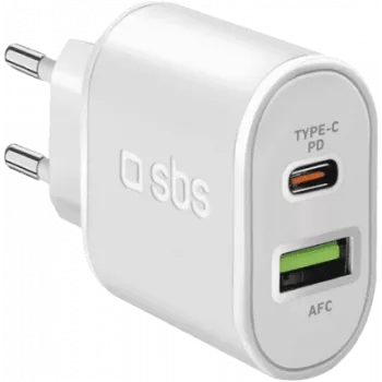 SBS - Maitinimo blokas - 20 vatų - 3 A - greitas įkrovimas, PD - 2 išvesties prievadai (USB, 24 kontaktų USB-C) - balta - Europa (TETRPD20W)