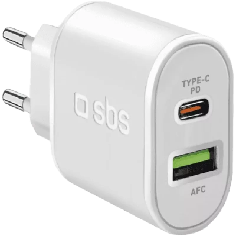 SBS - Maitinimo blokas - 20 vatų - 3 A - greitas įkrovimas, PD - 2 išvesties prievadai (USB, 24 kontaktų USB-C) - balta - Europa (TETRPD20W)
