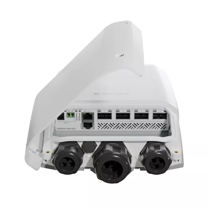 Mikrotik CRS504-4XQ-OUT tinklo jungiklis Valdomas L3 Fast Ethernet (10/100) Power over Ethernet (PoE) 1U Baltas