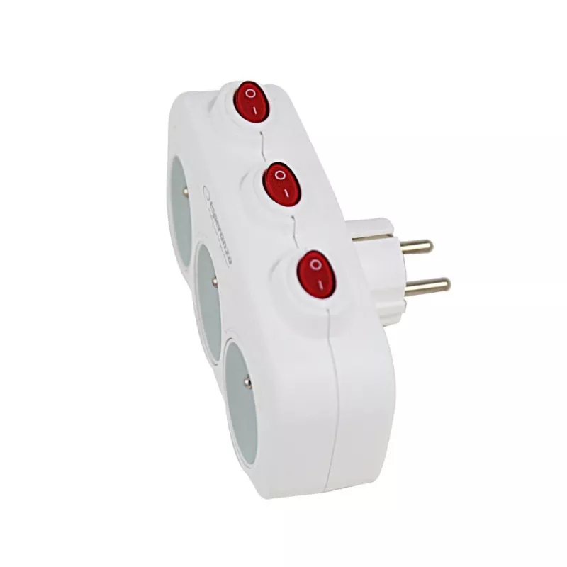 Maitinimo skirstytuvas ESPERANZA ELK307W — 3 lizdų perjungiamas vidaus adapteris, E tipo kištukas, 220–240 V, 16 A, 3680 W, baltas