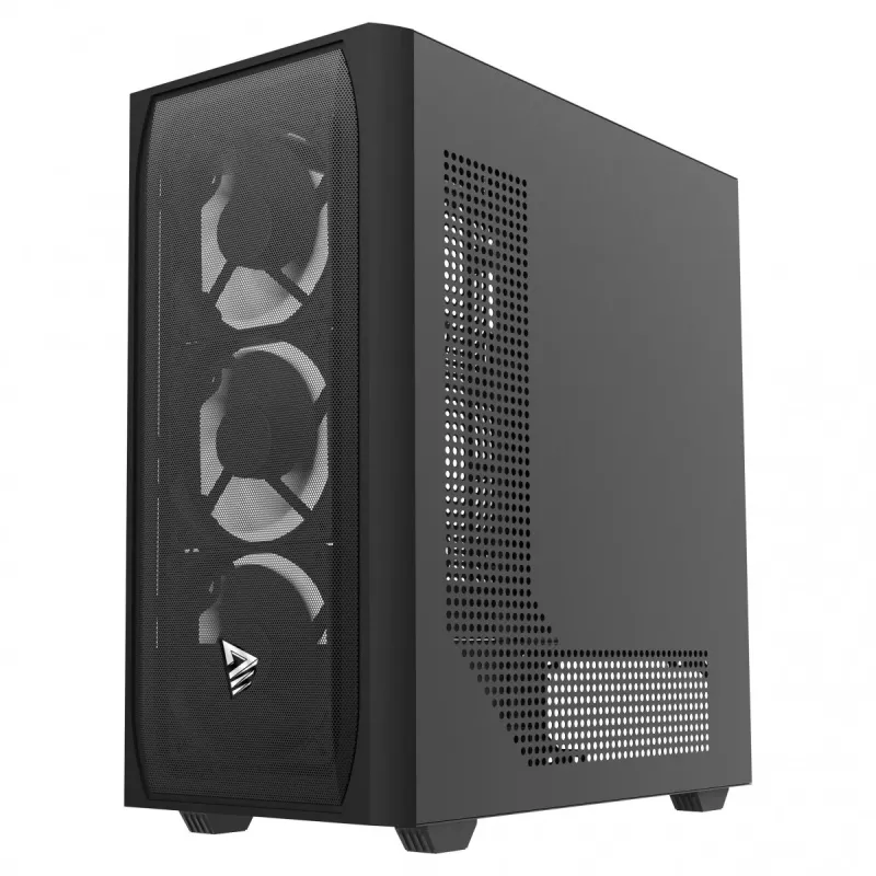 Kompiuterio korpusas SAVIO Noctis Flow — Cube Mini‑ITX/Micro‑ATX/ATX, 3x120mm priekyje, 1x120mm gale, 2x3.5 colio + 3x2.5 colio lizdai, grūdintas stiklas