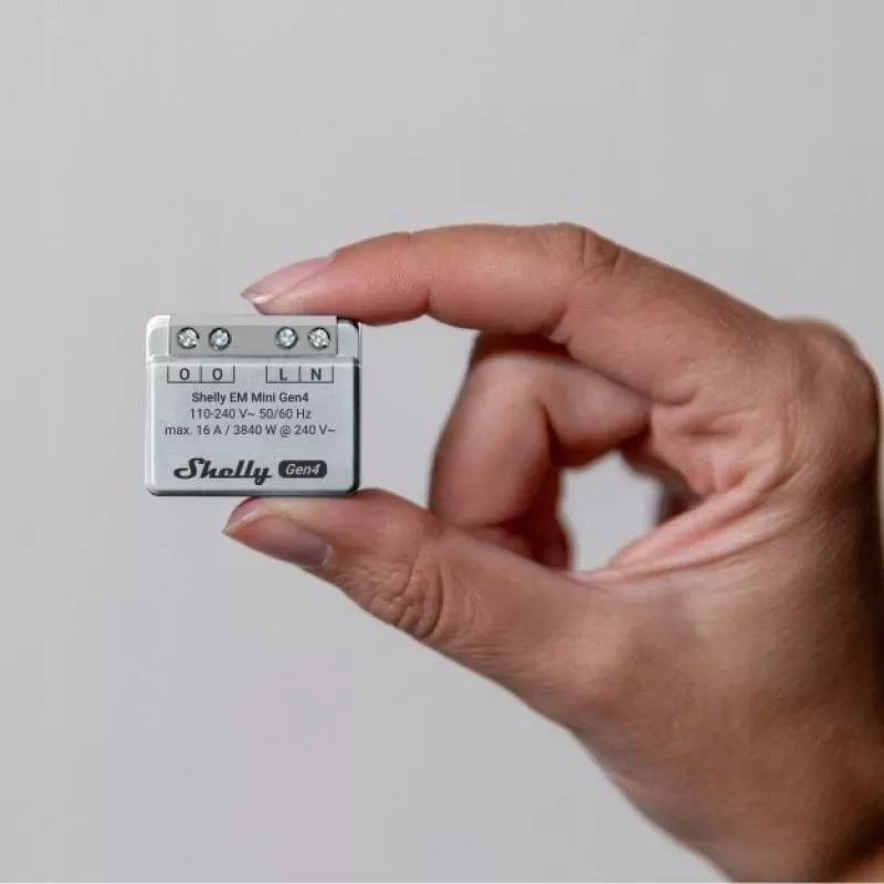 Išmanioji relė „Shelly Relay EM Mini Gen4“ 1 kanalo „Wi‑Fi“, „Matter“, „Zigbee“, „Bluetooth“ 8 A, 110–240 V, energijos matuoklis
