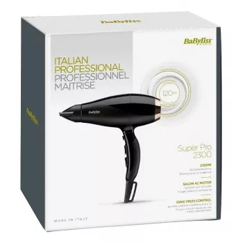 Plaukų džiovintuvas BABYLISS Super Pro 2300, 2300 W, AC variklis, 2 greičiai, 3 šildymo lygiai, jonizacija, vėsaus oro srautas, keramika, 120 m³/h