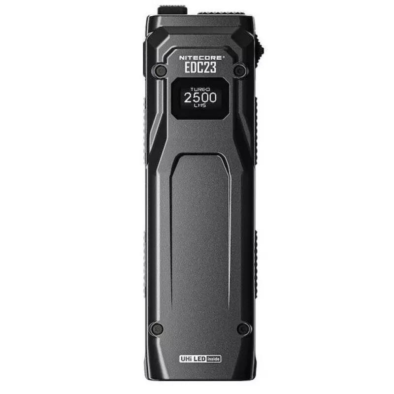 Rankinis žibintuvėlis Nitecore EDC23 — kompaktiškas, USB įkraunamas, juodas, atsparus dulkėms/vandeniui IP54, du šviesos diodai, įmontuota baterija, 0,101 kg