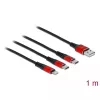 USB įkrovimo laidas DeLOCK 3 viename Type-A į Lightning / 2 x USB Type-C 1 m juoda / raudona