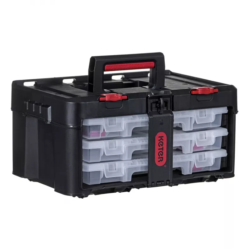 Įrankių dėžė KETER Stack'N'Roll (17210831/253380) su 3 organizatoriais Juoda