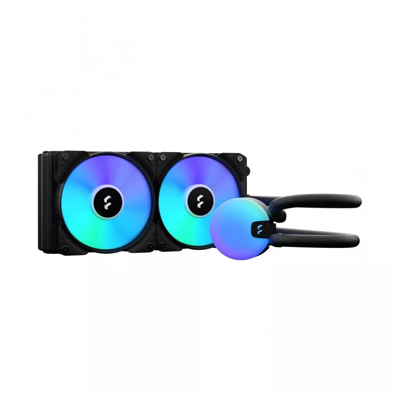 Viskas viename skysčio aušinimo sistema Fractal Design Lumen S24 v2 RGB — 240 mm radiatorius, 120 mm RGB ventiliatoriai, juoda
