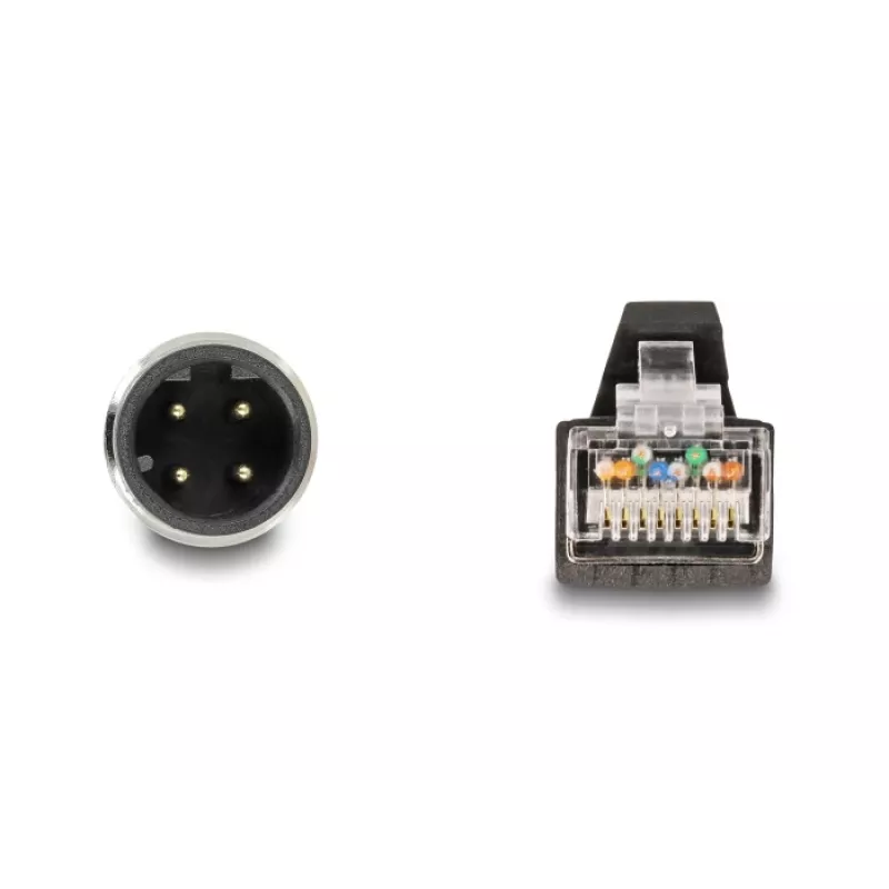 Tinklo kabelis DeLOCK M12 kabelis D koduotas 4 kontaktų kištukas į RJ45 kištukas PUR (TPU) 5m
