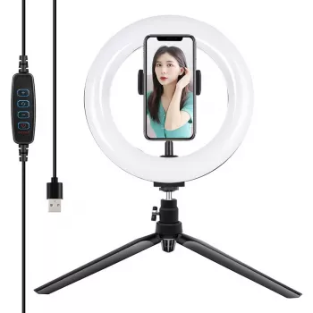 Trikojis laikiklis Puluz su 20 cm LED žiedu, skirtas vlogavimui PKT3073B