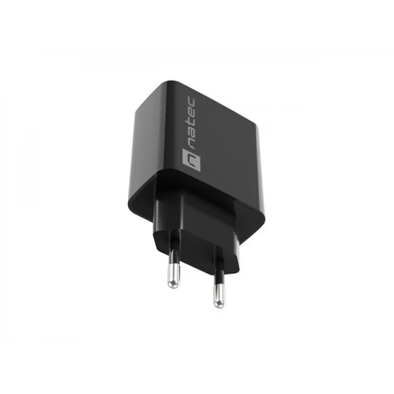 NATEC AC greitas įkrovimas vidinis laidinis įkroviklis Ribera — 18W (5–15V, iki 3A), 1× USB-A, Huawei FCP/SCP, juodas