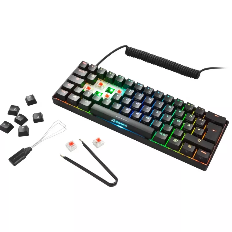 Sharkoon SGK50 S4 klaviatūra žaidimams USB AZERTY prancūziška juoda 60% RGB LED