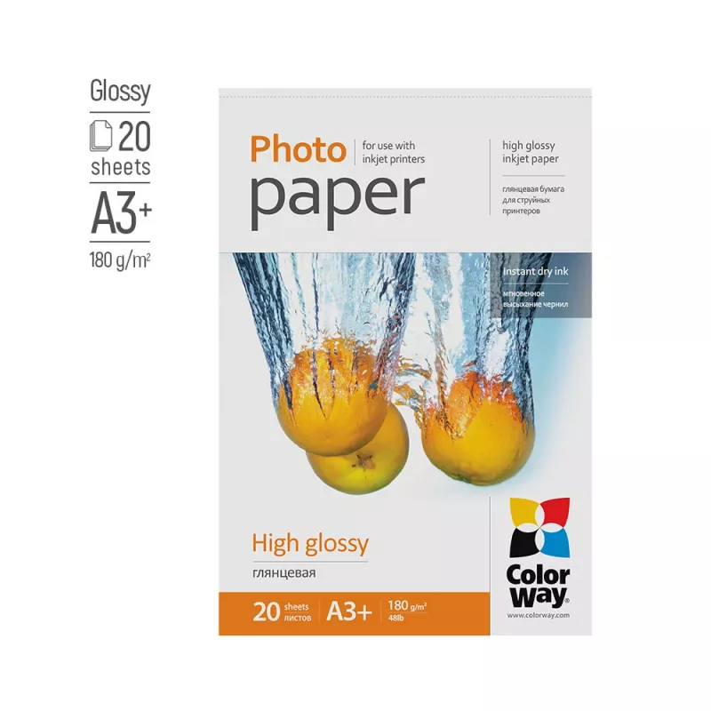 ColorWay PG180020A3+ fotopopierius A3+ Didelio blizgesio 180 g/m² Rašaliniams spausdintuvams