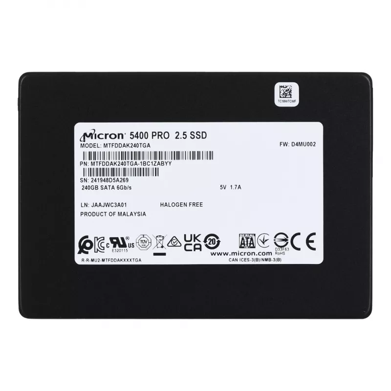 2.5 colio SATA III SSD Micron 5400 PRO 240 GB — 3D TLC NAND, 6 Gbit/s, 7 mm