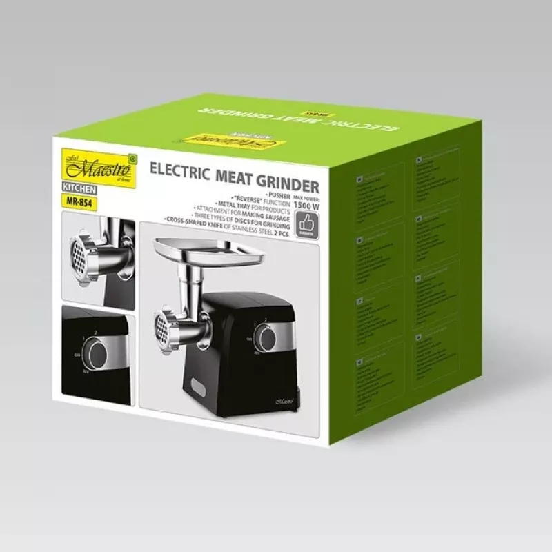 Elektrinė mėsmalė Maestro MR-854, 1500 W, 2 greičiai, 3 sieteliai, dešrų antgalis, juoda