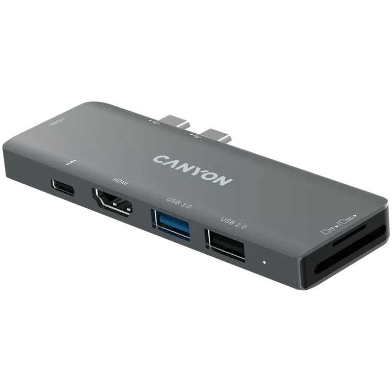Canyon DS-5 USB 2.0 Type-C pilkas SD kortelių skaitytuvas 60 Hz