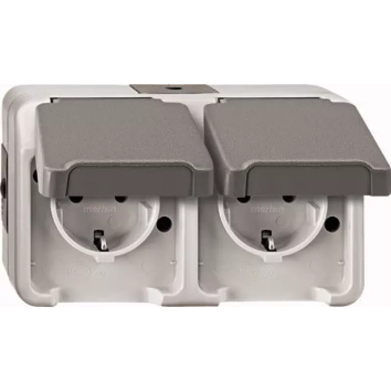 Kištukinis lizdas Merten MEG2321-8029 CEE 7/3 pilkas, IP44, 250 V, 16 A, 143×57×83 mm