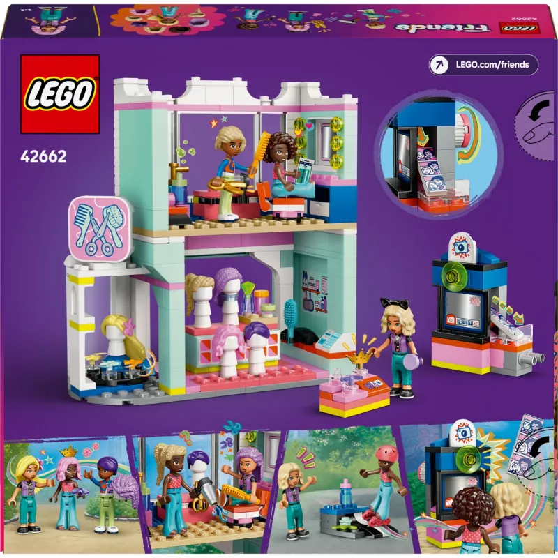 LEGO Friends žaidimų rinkinys Salon Hairdresser and Decoration Shop 42662 — mini lėlės, salono scena, aksesuarai