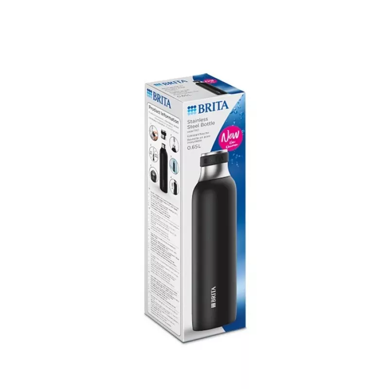 BRITA gazavimo butelis 650 ml, nerūdijantis plienas, juodas, tinkamas plauti indaplovėje
