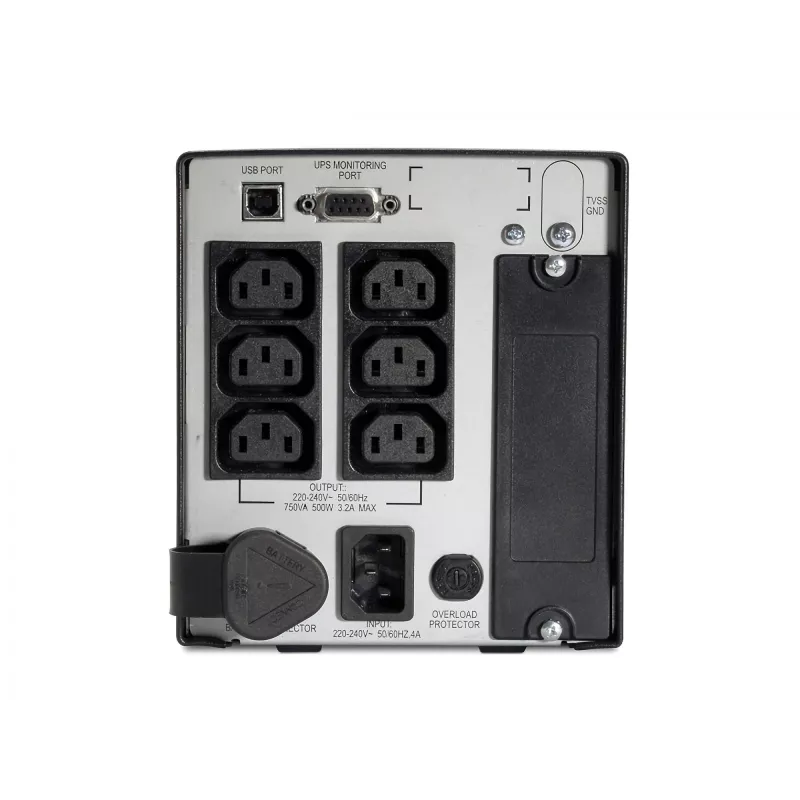 APC Smart UPS 750VA 230V USB su UL patvirtinimu, 0,75 kVA, 500 W, 50/60 Hz, 340 J, IEC 60320, 4,8 min.