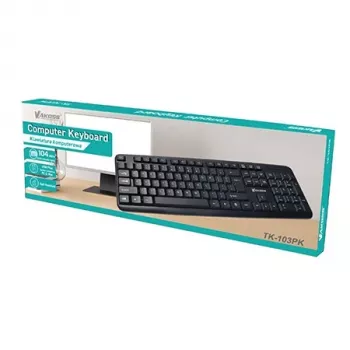 Laidinė pilno dydžio klaviatūra VAKOSS TK-103PK — USB, 104 klavišai, skaičių klaviatūra, juoda, 1,4 m laidas