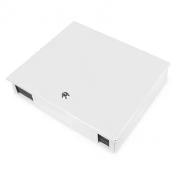 Prie sienos montuojamas šviesolaidinis korpusas DIGITUS DN-96843M-OS2, vienmodis, surinktas, 24×LC DX adapteriai su sujungimo laidais, plieninis, pilkas, 320×54×280 mm