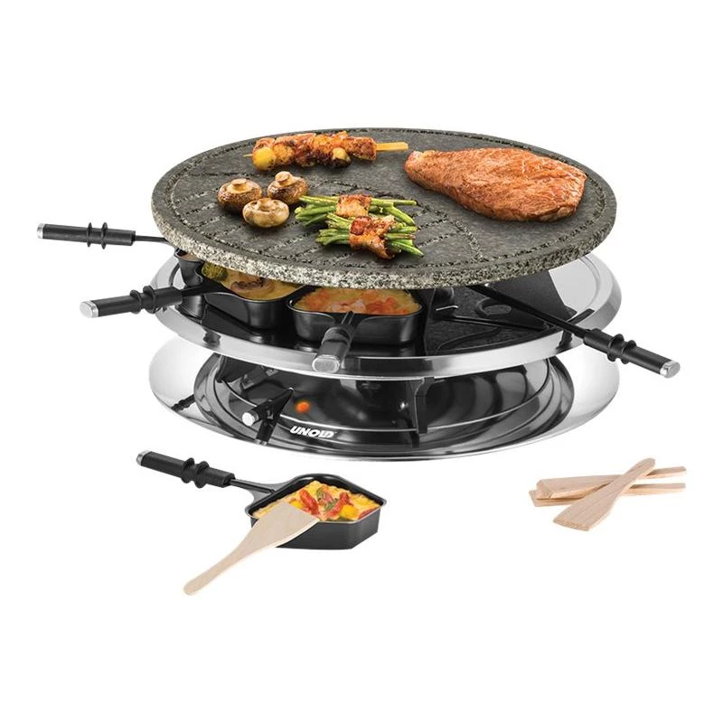 Unold 48726 raclette grilis 8 asmenims 1300 W Juoda, Nerūdijantis plienas