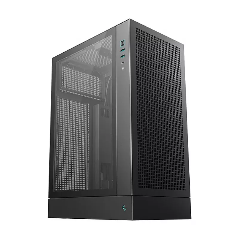 PC korpusas DeepCool CH170 PLUS Tower Juoda — micro-ATX/mini-ITX, grūdintas stiklas, USB-C, viršuje montuojamas PSU