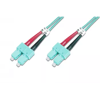 DIGITUS Professional - Patch-Cable - SC kelių režimų (M) į SC kelių režimų (M) - 2 m - Skaidulinė optika - 50/125 mikrometrai - OM3 - Be halogenų - akvamarinas