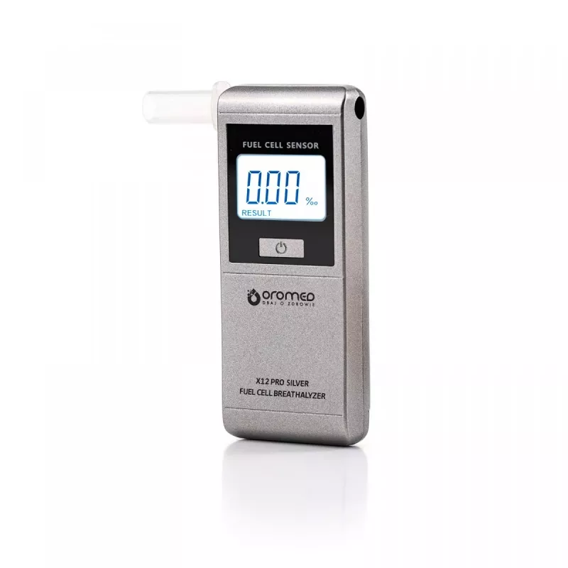 Alkotesteris ORO‑MED X12 PRO Sidabrinė — bekontaktis alkotesteris, diapazonas 0–4 g/L, LCD, AAA baterijos