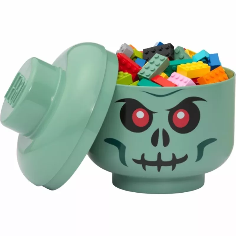 Room Copenhagen LEGO Head Skeleton maža laikymo dėžutė, žalia/juoda