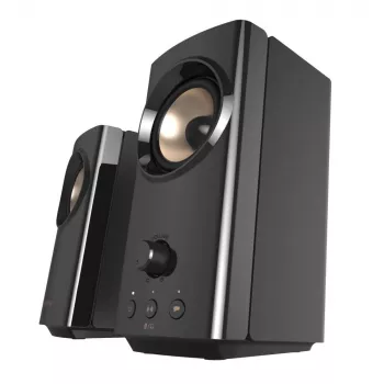 CREATIVE T60 2.0 kompaktiški Hi-Fi staliniai garsiakalbiai su aiškiu dialogu ir erdviniu garsu, su „Sound Blaster SmartComms Kit“, USB-C garso, mikrofono ir ausinių prievadais B