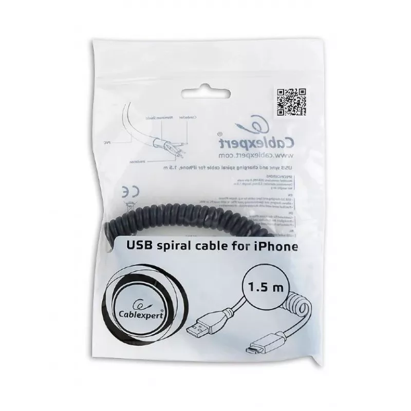 Lightning laidas Gembird CC-LMAM-1.5M — 1,5 m, Lightning į USB-A, juodas