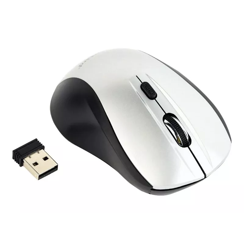 Belaidė optinė pelė Gembird MUSW-4B-02-BS, RF, abiem rankom tinkama, 1600 DPI, 4 mygtukai, sidabrinė/juoda