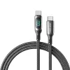 Vention medvilniniu pynimu aptrauktas USB 2.0 C-į-C 5A laidas su LED ekranu 1,2 m juodas cinko lydinio tipas