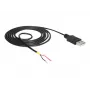 Delock laidas USB2.0 Type-A kištukas > 2 x pliki laidų galai - 1,5 m - juodas (85664)