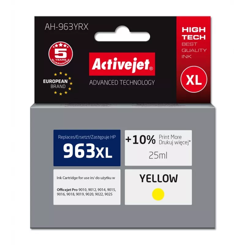 Activejet AH-963YRX rašalas (pakaitalas HP 963XL 3JA29AE; Premium; 1760 puslapių; 25 ml, geltonas)
