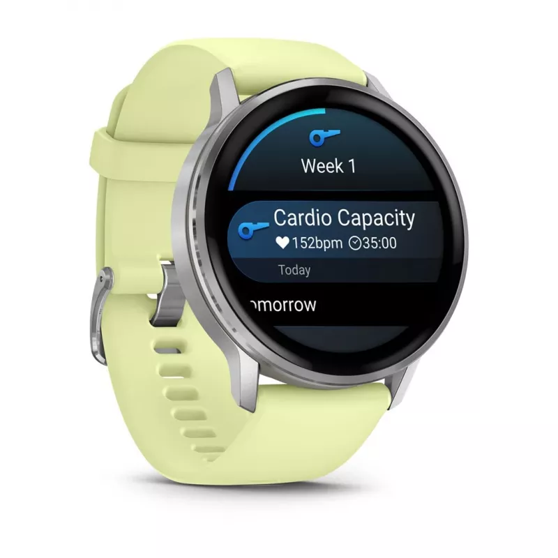 Garmin Venu 010-03014-02 išmanusis laikrodis / sportinis laikrodis 3,56 cm (1,4 inch) AMOLED 45 mm Skaitmeninis 454 x 454 pikseliai Liečiamas ekranas Sidabrinis „Wi-Fi“ GPS (palydovas)
