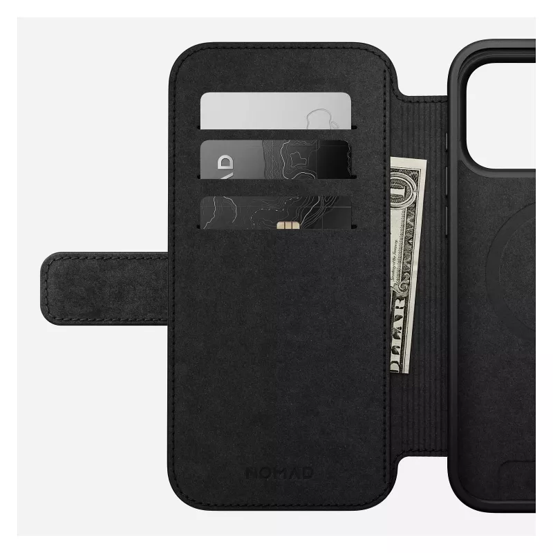 Mobiliojo telefono dėklas Nomad Modern Leather Folio, skirtas iPhone 17 Pro Max — ruda, tinka iki 17,5 cm (6,9 col.) ekranui, 4 kortelių kišenės
